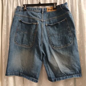 Men Size 38 Denim Jorts Baggy Retro Shorts By Utility Carpenter Faded Wide Leg